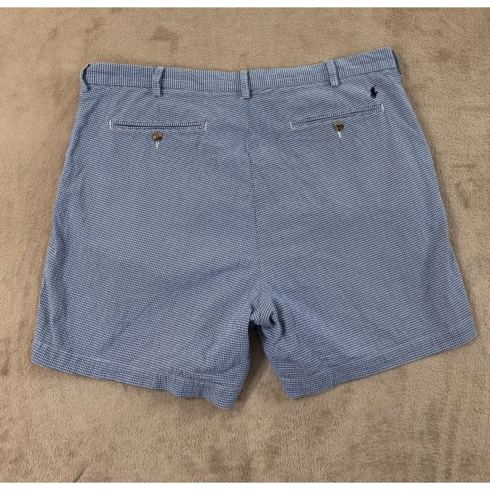 Polo Ralph Lauren shorts men 38 Blue Stretch Classic Plaid Check Houndstooth EUC